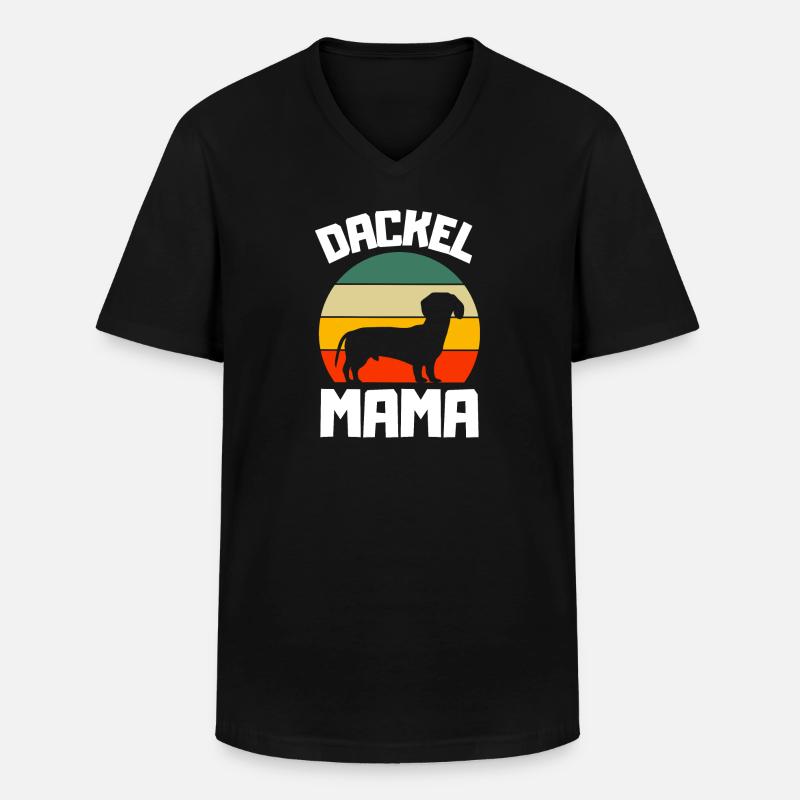Retro Dackel Mama - Männer-T-Shirt mit V-Ausschnitt - Schwarz