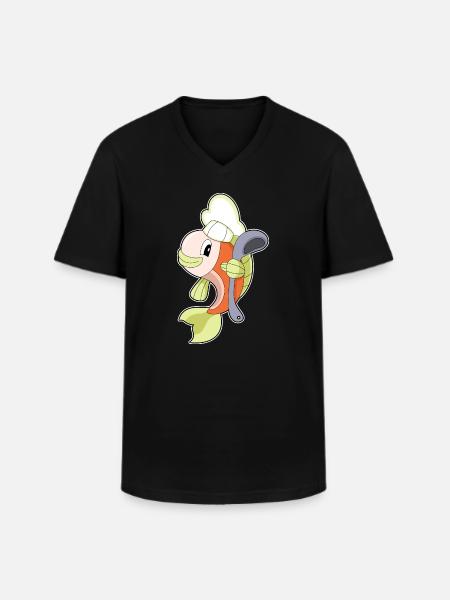 Fisch Koch Kochlöffel Kochen - Männer-T-Shirt mit V-Ausschnitt - Schwarz