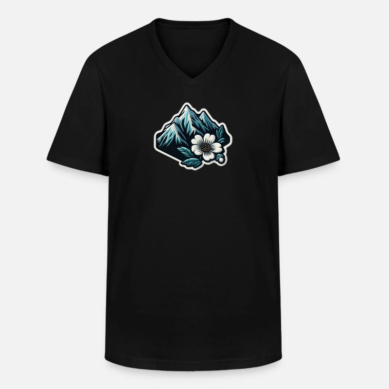 Bergblüte Patchmotiv - Männer-T-Shirt mit V-Ausschnitt - Schwarz