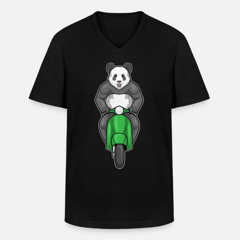 Panda Motorroller - Männer-T-Shirt mit V-Ausschnitt - Schwarz