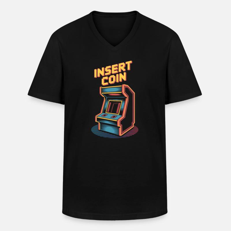 Insert Coin Retro Arcade Gaming Automat - Männer-T-Shirt mit V-Ausschnitt - Schwarz