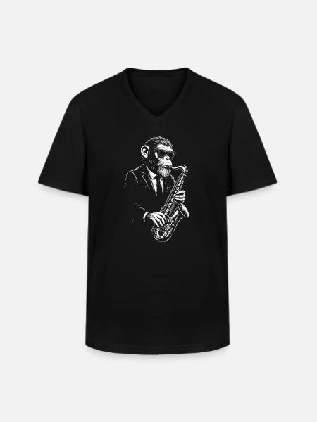Jazz Sax Monkey in Suit - Men's V-Neck T-Shirt - black