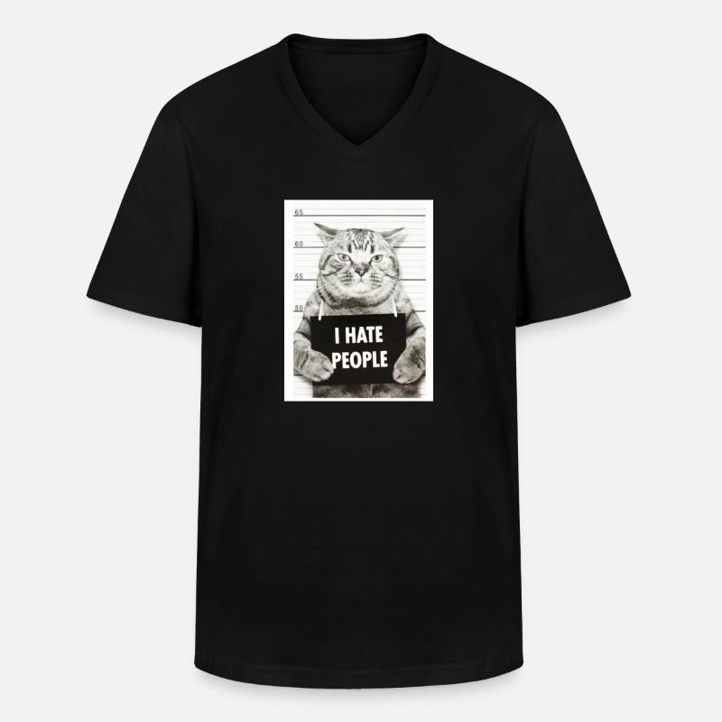 Katze hasst Menschen - Männer-T-Shirt mit V-Ausschnitt - Schwarz