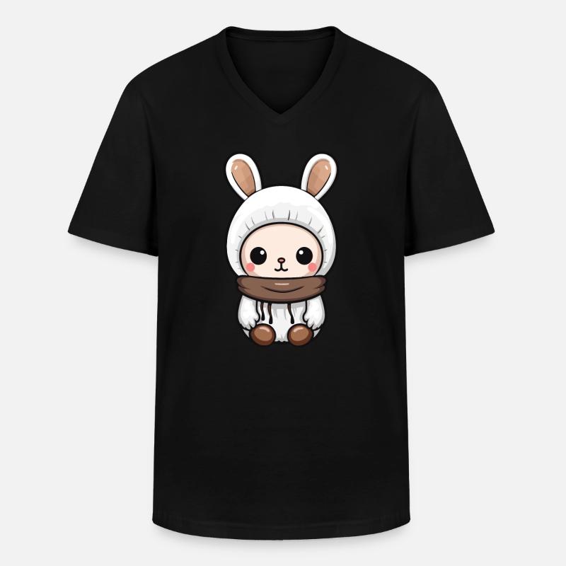 Hase Winter Comic - Männer-T-Shirt mit V-Ausschnitt - Schwarz