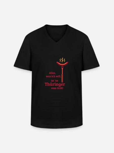 Eine Thüringer vom Grill! (3C) - Männer-T-Shirt mit V-Ausschnitt - Schwarz