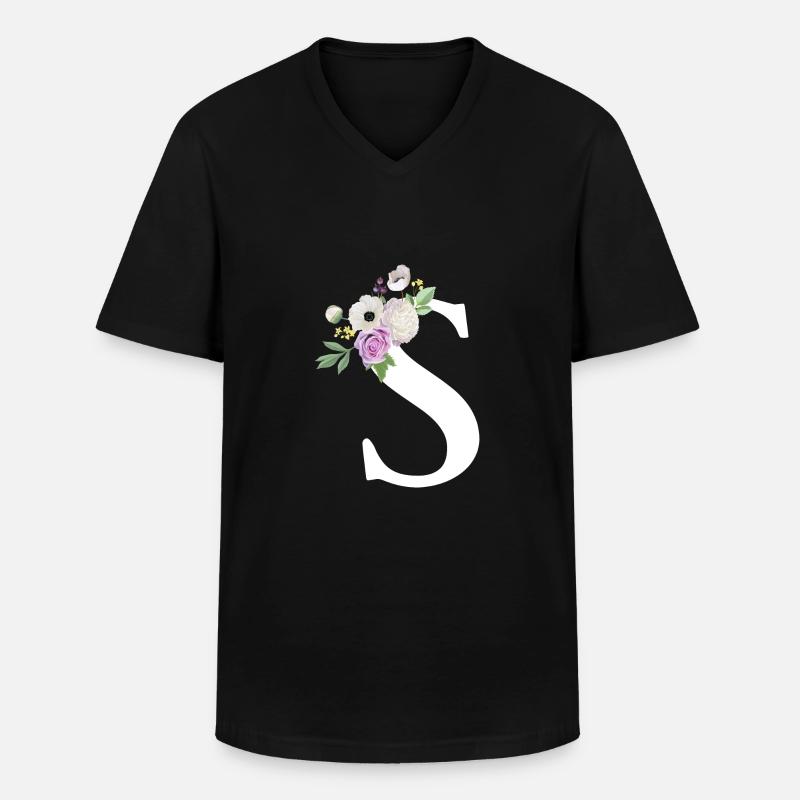 Lila Blumenbuchstabe S - Männer-T-Shirt mit V-Ausschnitt - Schwarz
