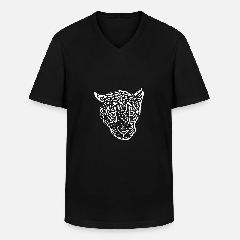 leopard head white - Men's V-Neck T-Shirt - black