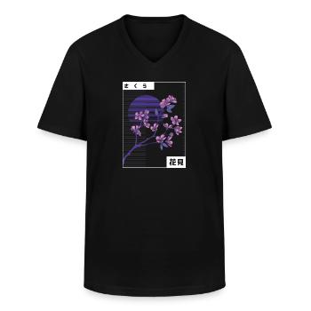 Cherry Blossom Japan Aesthetic Japanese - Men's V-Neck T-Shirt - black - Front - AI Model Male 178 dark (178cm)