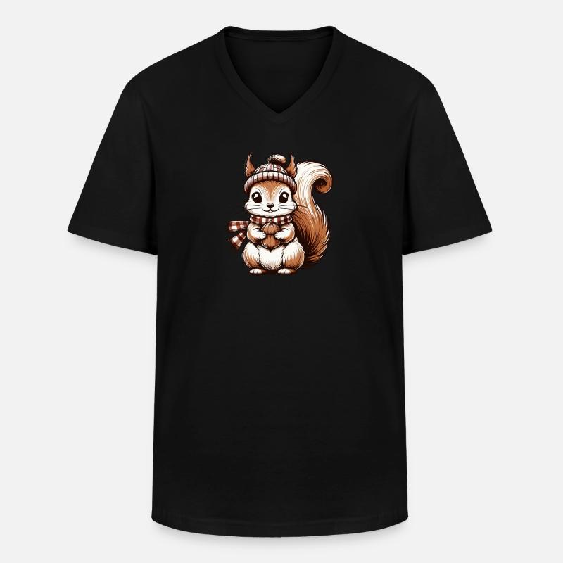 Winterliches süßes Eichhörnchen - Männer-T-Shirt mit V-Ausschnitt - Schwarz