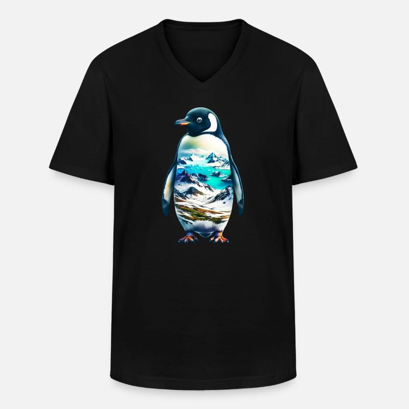 Pinguin - Männer-T-Shirt mit V-Ausschnitt - Schwarz