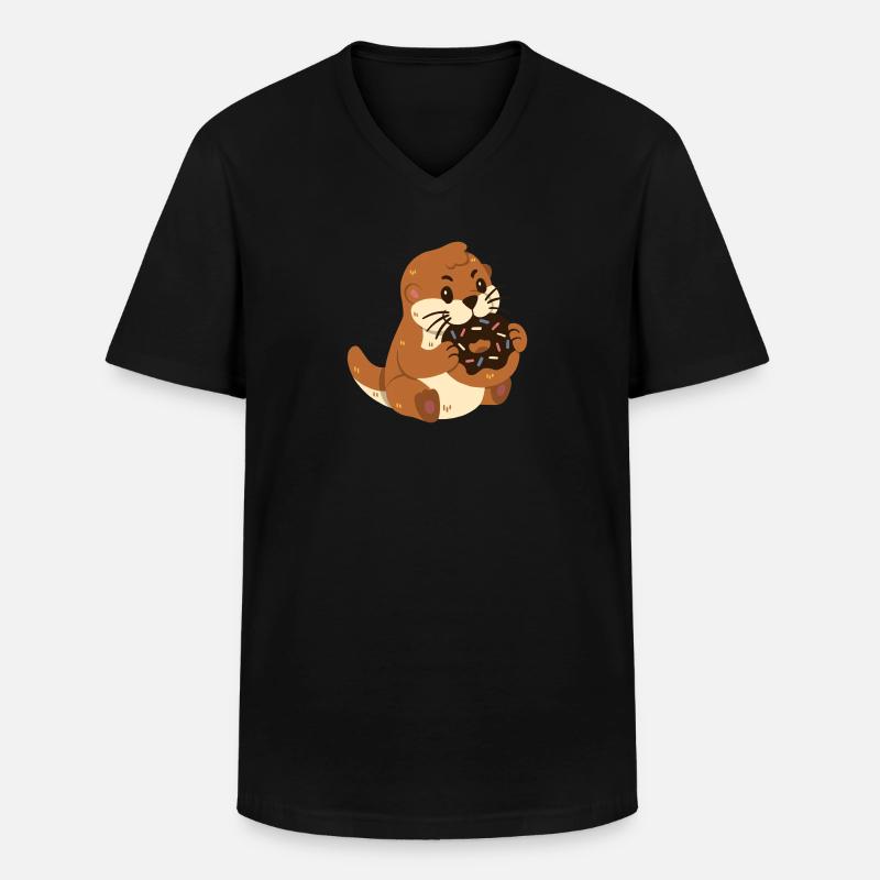 Otter mit Donut - Männer-T-Shirt mit V-Ausschnitt - Schwarz