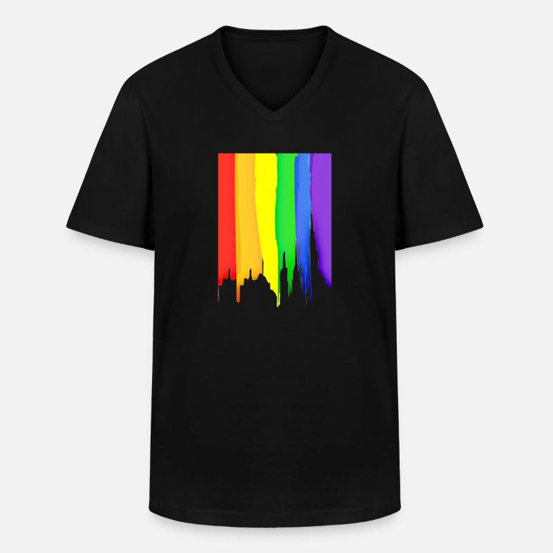 RAINBOW DRIP LGBTQ+ PRIDE - Männer-T-Shirt mit V-Ausschnitt - Schwarz