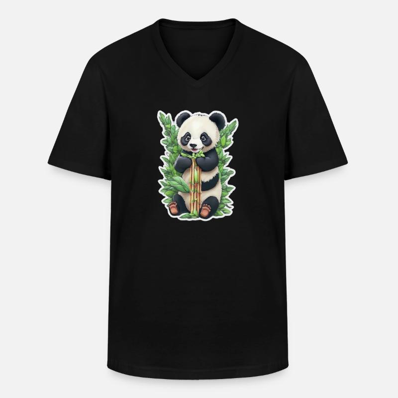 Panda bear eats bamboo - Men's V-Neck T-Shirt - black