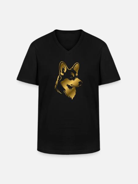 Corgi drawing dog head gold - Men's V-Neck T-Shirt - black