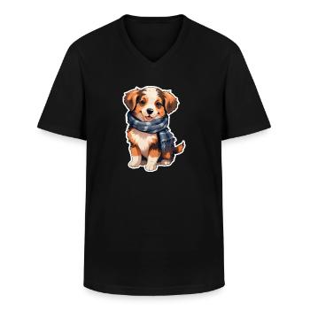 Chien en hiver - T-shirt col V Homme - noir - Devant - AI Model Male 178 dark (178cm)