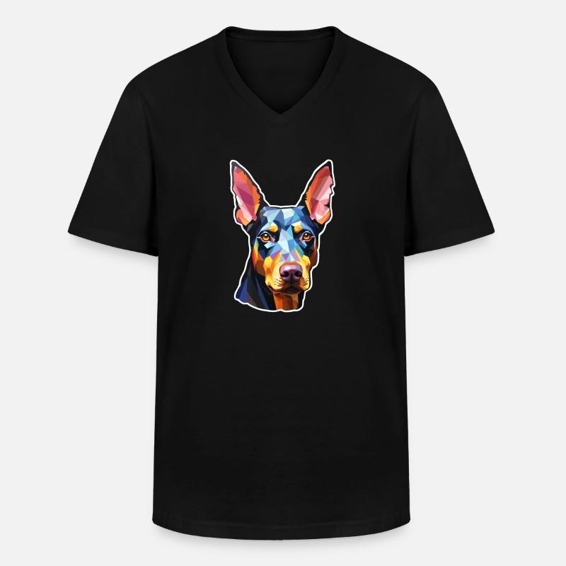 Dobermann Pinscher psychedelisch - Männer-T-Shirt mit V-Ausschnitt - Schwarz