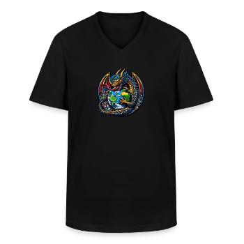 Pollution Dragon Garbage Can - Men's V-Neck T-Shirt - black - Front - AI Model Male 178 dark (178cm)