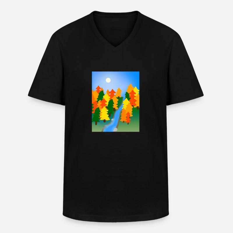 Der Fluss durch den Herbstwald - Männer-T-Shirt mit V-Ausschnitt - Schwarz
