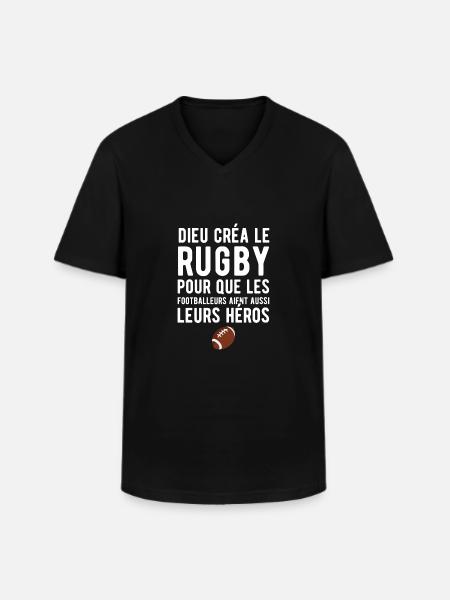 Dieu créa le rugby humour - T-shirt col V Homme - noir