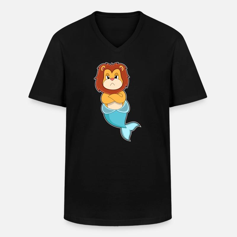 Löwe Meerjungfrau - Männer-T-Shirt mit V-Ausschnitt - Schwarz