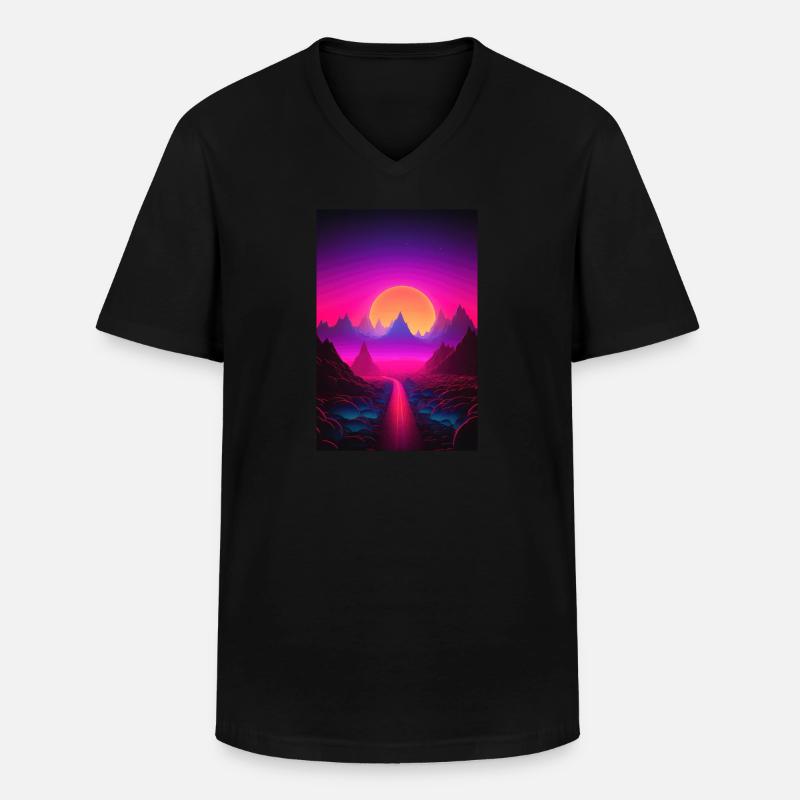 Luminous Peaks: Synthwave Serenity - Männer-T-Shirt mit V-Ausschnitt - Schwarz