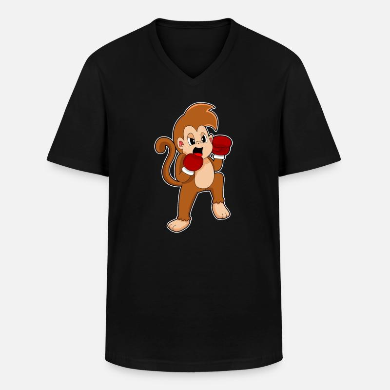 Affe Boxer Boxhandschuhe Boxen - Männer-T-Shirt mit V-Ausschnitt - Schwarz