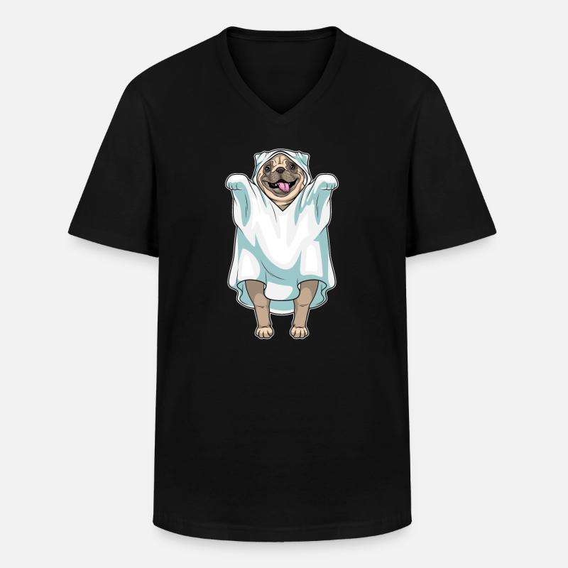 Mops Halloween Geist - Männer-T-Shirt mit V-Ausschnitt - Schwarz
