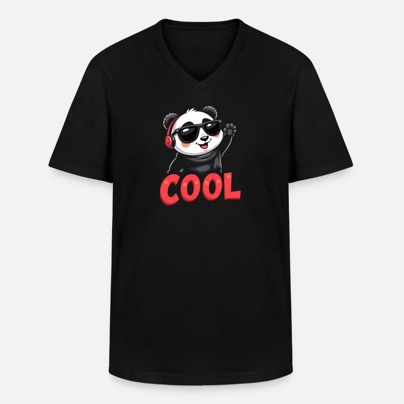 cooler Panda - Männer-T-Shirt mit V-Ausschnitt - Schwarz