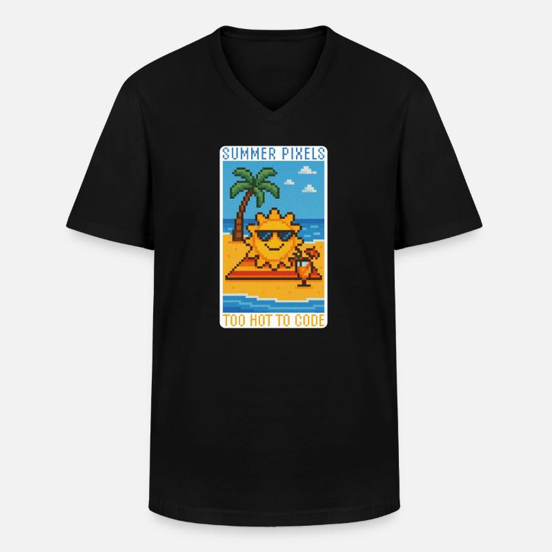 Sunny Pixels & Chill - Männer-T-Shirt mit V-Ausschnitt - Schwarz