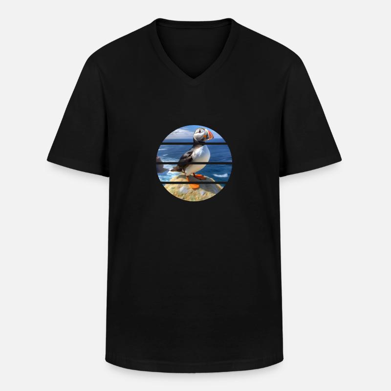 Puffin on a cliff - Männer-T-Shirt mit V-Ausschnitt - Schwarz