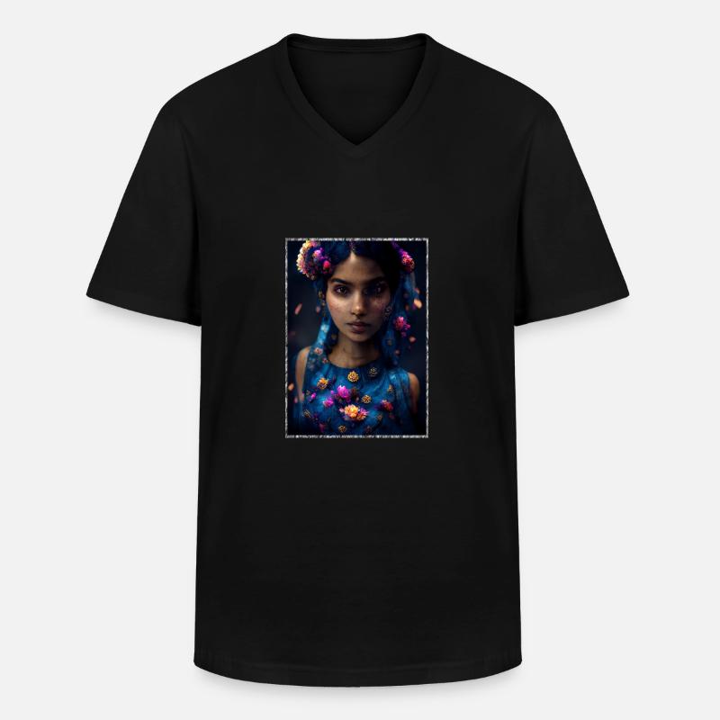Wunderschönes farbenfrohes Blumenmädchen - Männer-T-Shirt mit V-Ausschnitt - Schwarz