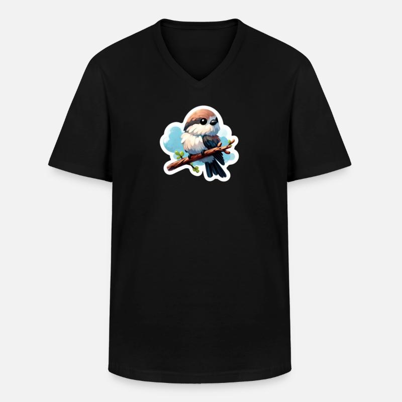Süßer Vogel auf Ast Sticker - Männer-T-Shirt mit V-Ausschnitt - Schwarz