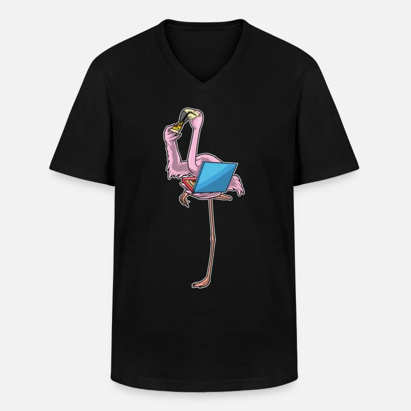 Flamingo Pizza - Männer-T-Shirt mit V-Ausschnitt - Schwarz