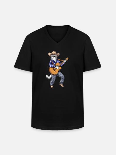 Cowboy Cat Guitar Player - Men's V-Neck T-Shirt - black
