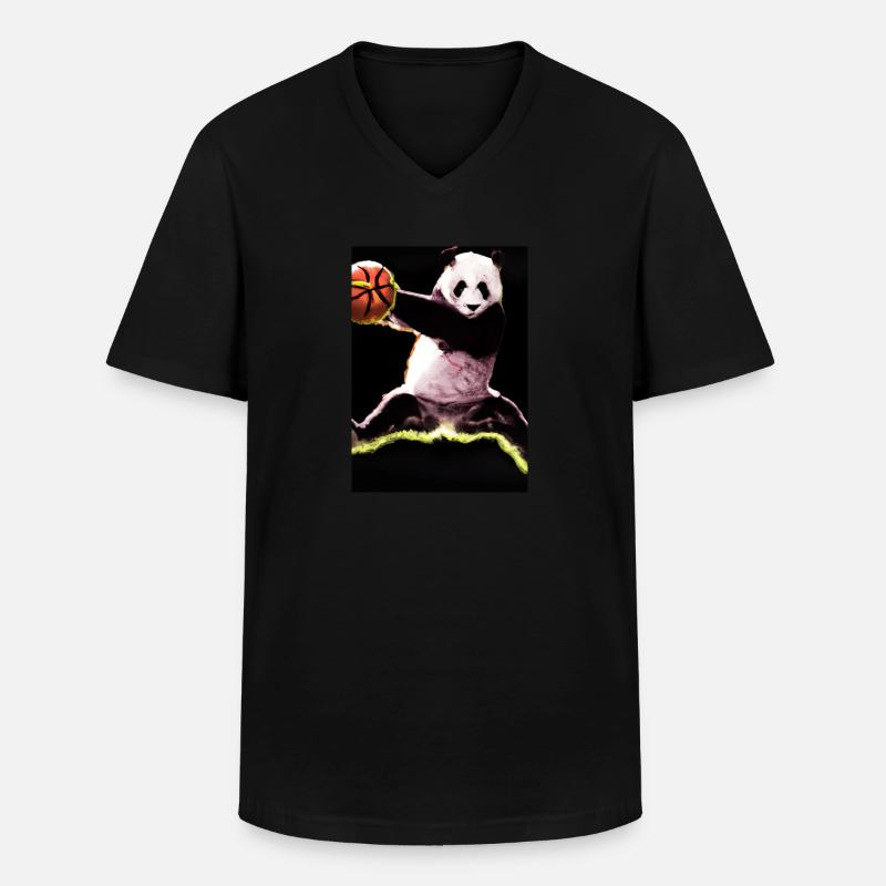 Basketball Dunk Panda - Männer-T-Shirt mit V-Ausschnitt - Schwarz