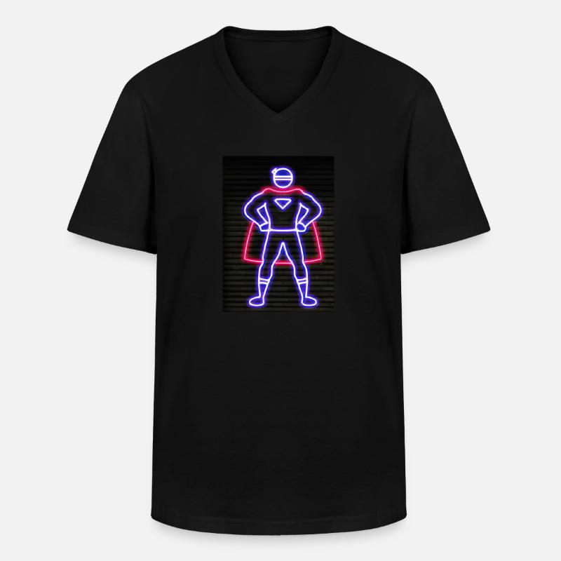 Superhelden Neon - Männer-T-Shirt mit V-Ausschnitt - Schwarz