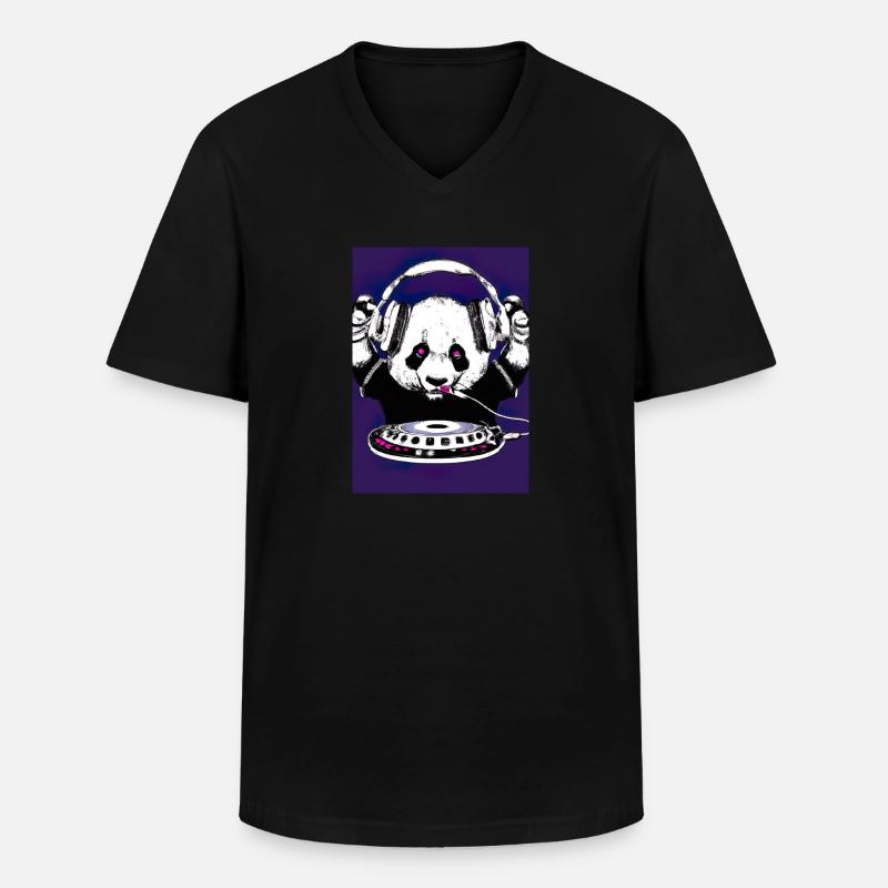 DJ Panda Musik - Männer-T-Shirt mit V-Ausschnitt - Schwarz