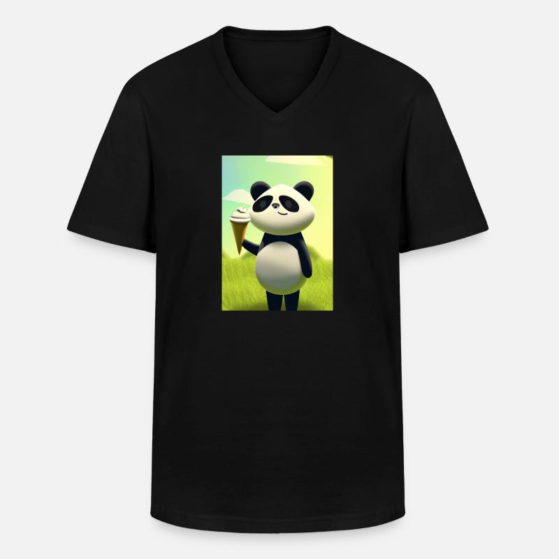 Panda mit Eiscreme - Männer-T-Shirt mit V-Ausschnitt - Schwarz