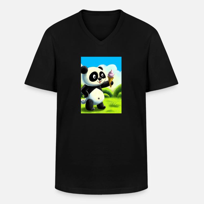 Panda mit Eiscreme - Männer-T-Shirt mit V-Ausschnitt - Schwarz