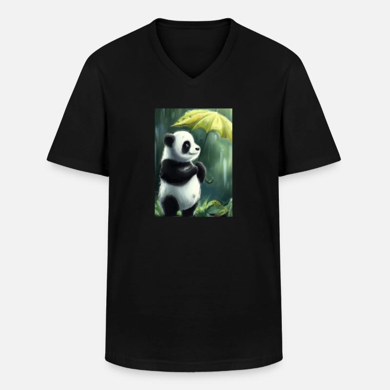 Panda mit Blattschirm - Männer-T-Shirt mit V-Ausschnitt - Schwarz