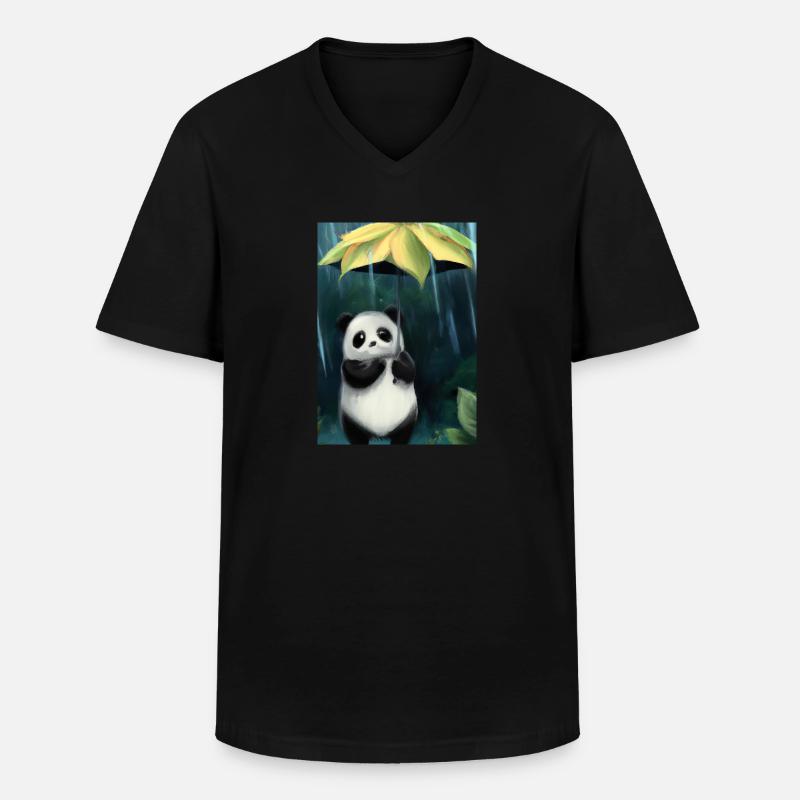 Panda mit Blattschirm - Männer-T-Shirt mit V-Ausschnitt - Schwarz