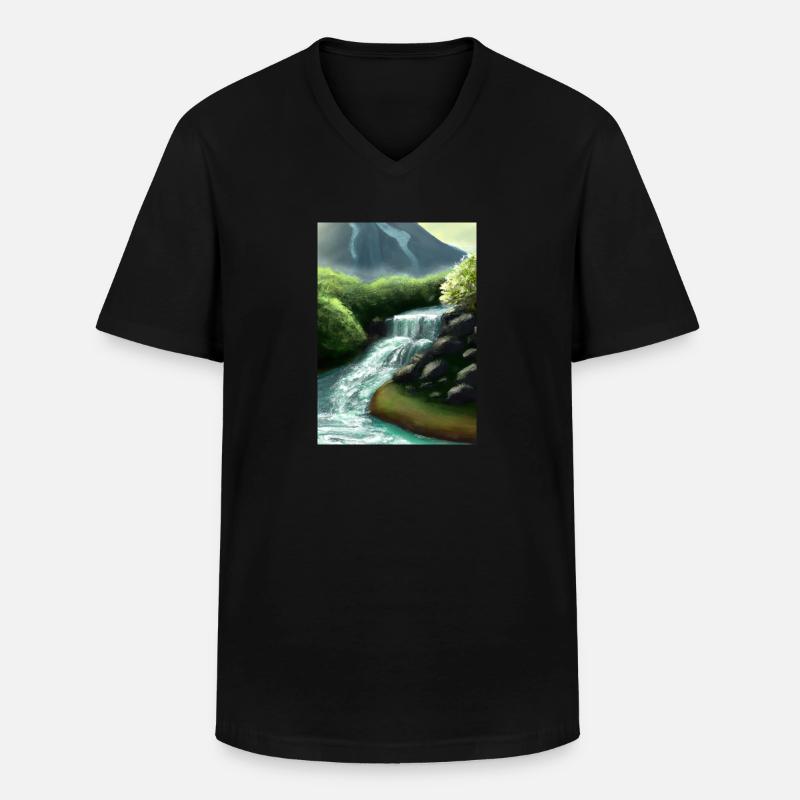Forest River Wasserfall - Männer-T-Shirt mit V-Ausschnitt - Schwarz
