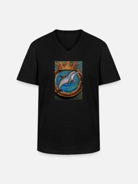 Delfin mit Krone - Männer-T-Shirt mit V-Ausschnitt - Schwarz