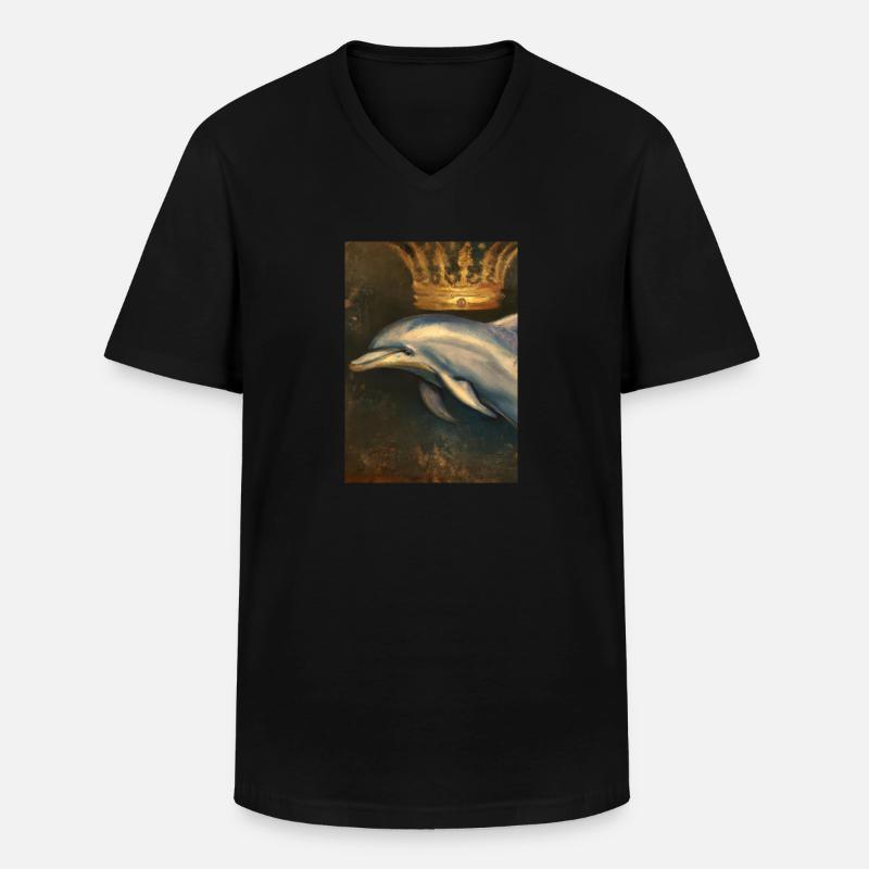 Delfin mit Krone - Männer-T-Shirt mit V-Ausschnitt - Schwarz