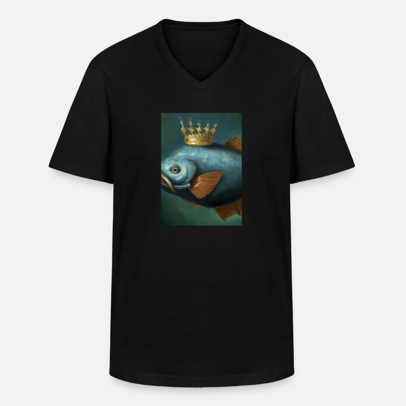 Fisch mit Krone - Männer-T-Shirt mit V-Ausschnitt - Schwarz