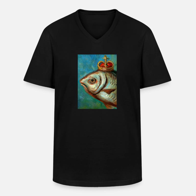 Fisch mit Krone - Männer-T-Shirt mit V-Ausschnitt - Schwarz