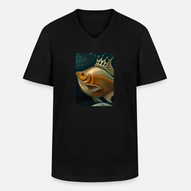 Fisch mit Krone - Männer-T-Shirt mit V-Ausschnitt - Schwarz