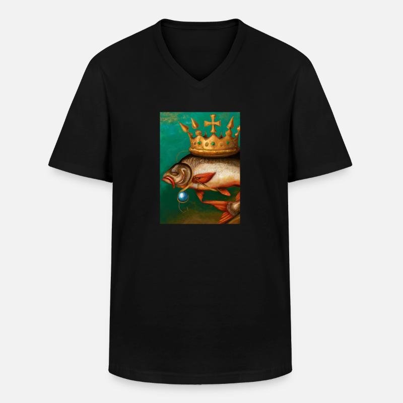 Fisch mit Krone - Männer-T-Shirt mit V-Ausschnitt - Schwarz