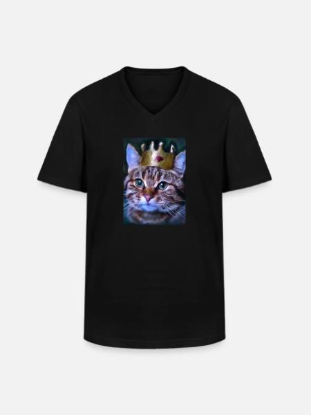 Katze mit Krone - Männer-T-Shirt mit V-Ausschnitt - Schwarz