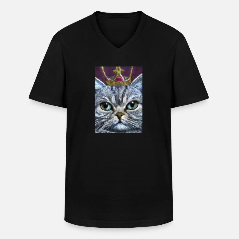 Katze mit Krone - Männer-T-Shirt mit V-Ausschnitt - Schwarz